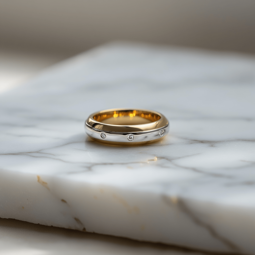 Anillo bicolor en oro 19kl con diamantes (T15) - Gold Store Premium