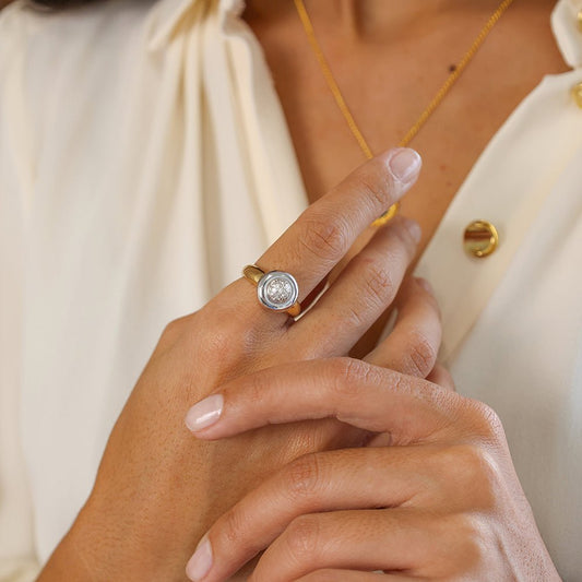 Anel Bicolor em Ouro 19kl com Diamantes (T16) - Loja do Ouro