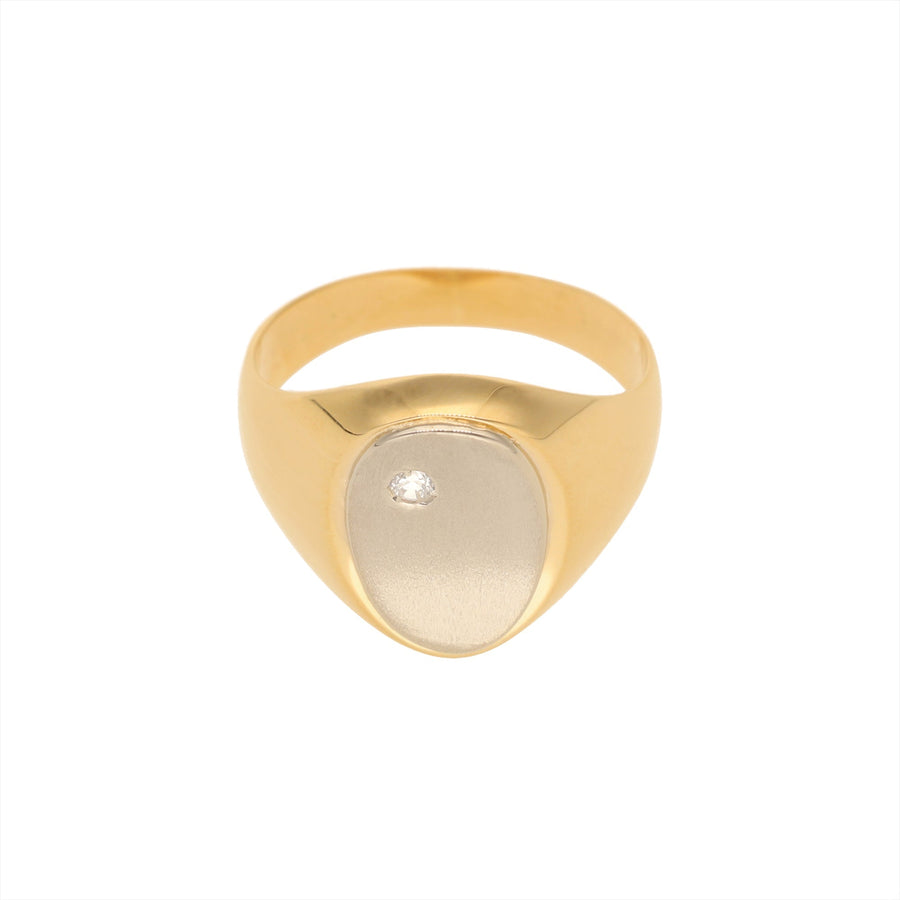 Anillo ovalado bicolor en oro 19kl con circonia (T23) - Gold Store Premium