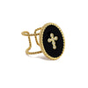 Anel Black Soul Oval em Aço Dourado com Cruz e Zircónias - Loja do Ouro