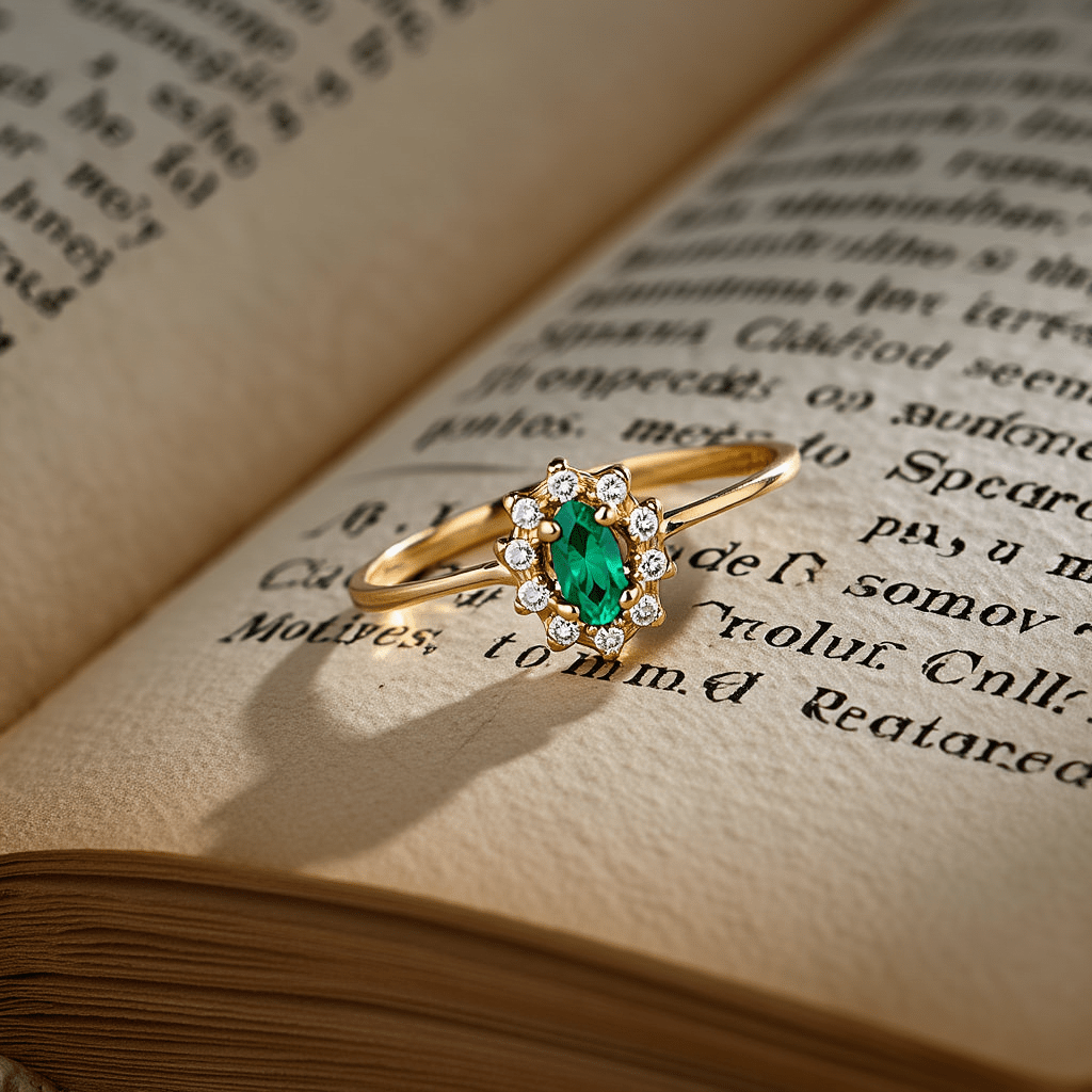 Anel Chuveiro em Ouro 19kl com Pedra Verde e Zirconias (T17) - Loja do Ouro