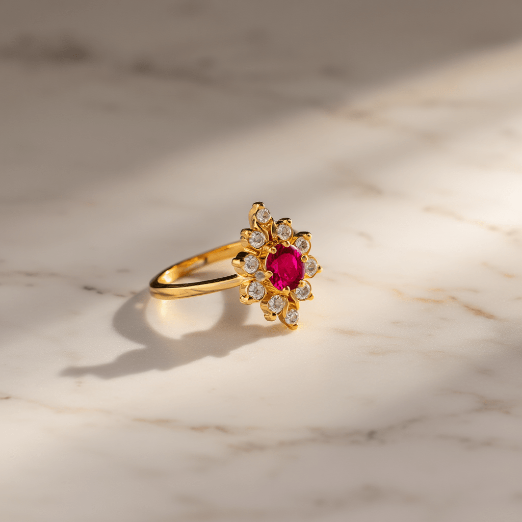 Anel Chuveiro em Ouro 19kl com Rubi e Diamantes (T12) - Loja do Ouro