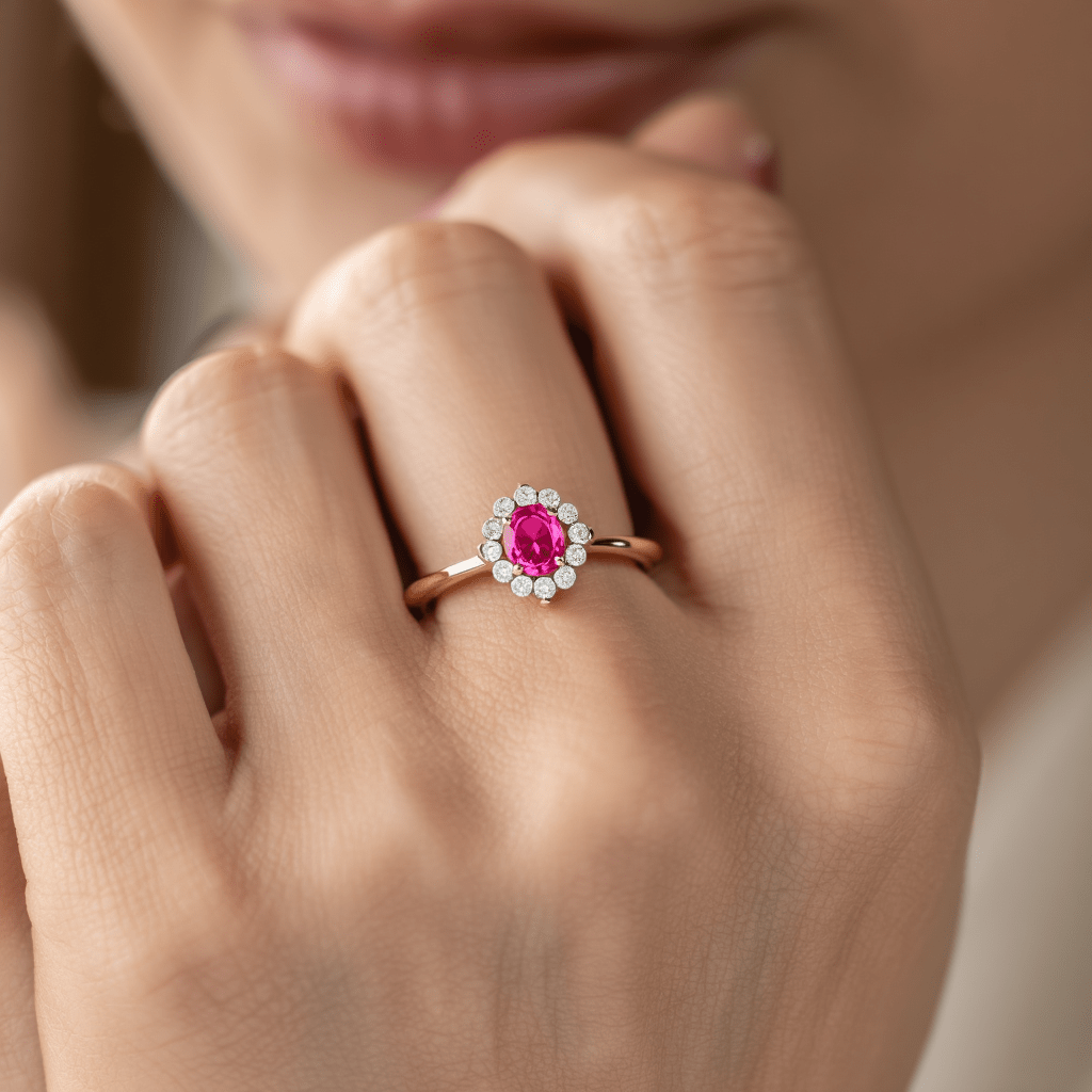 Anel Chuveiro em Ouro 19kl com Rubi e Zircónias (T27) - Loja do Ouro