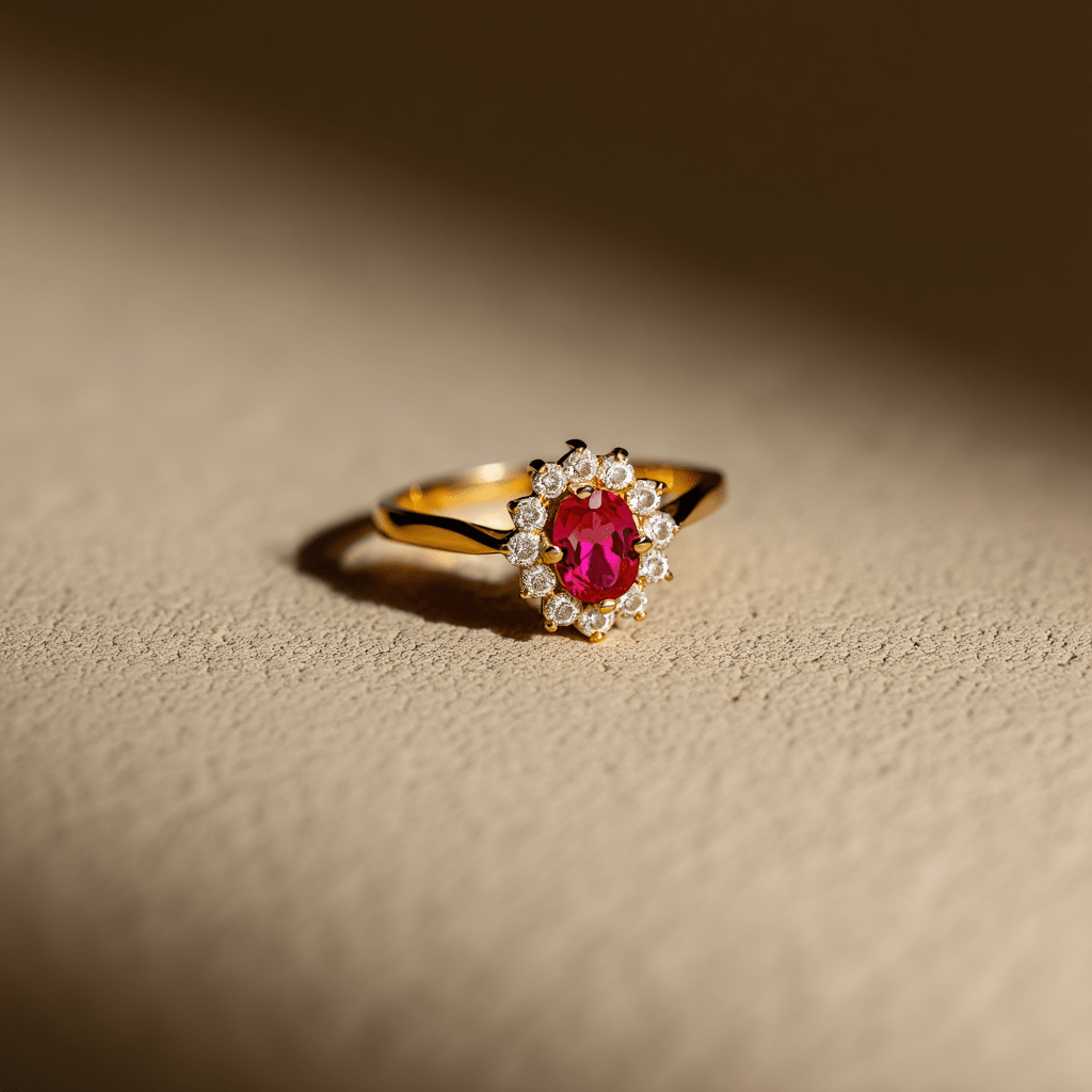 Anel Chuveiro em Ouro 19kl com Rubi e Zircónias (T27) - Loja do Ouro