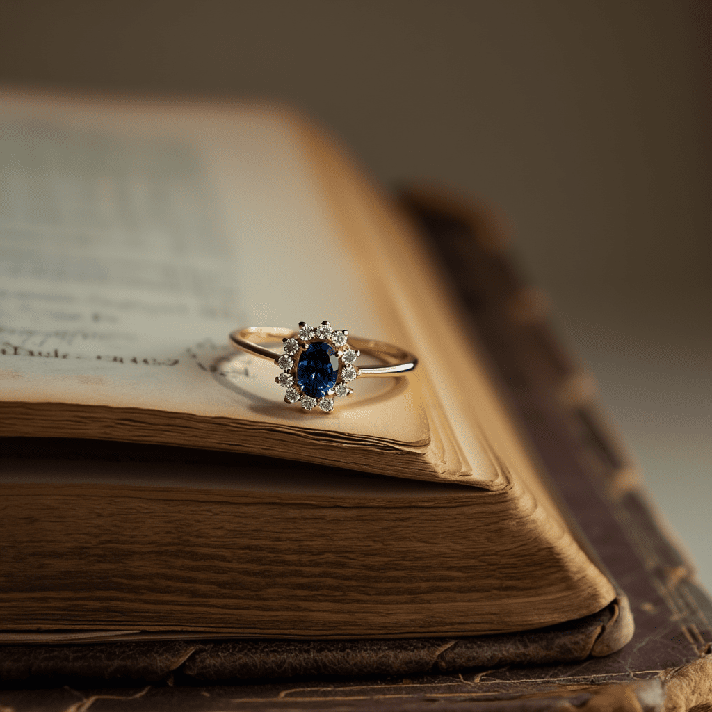 Anel Chuveiro em Ouro 19kl com Safira e Diamantes (T15) - Loja do Ouro