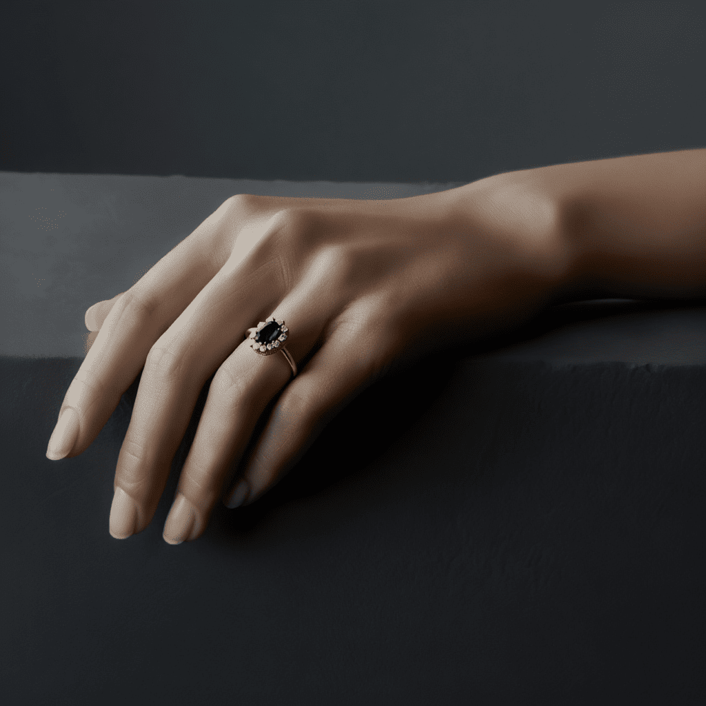 Anel Chuveiro em Ouro 19kl com Safira e Diamantes (T15) - Loja do Ouro