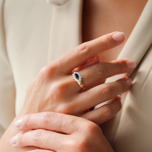 Anel Chuveiro em Ouro 19kl com Topázio Azul (T15) - Loja do Ouro