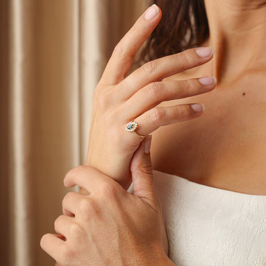 Anel Chuveiro em Ouro 19kl com Topazio e Diamantes (T8) - Loja do Ouro