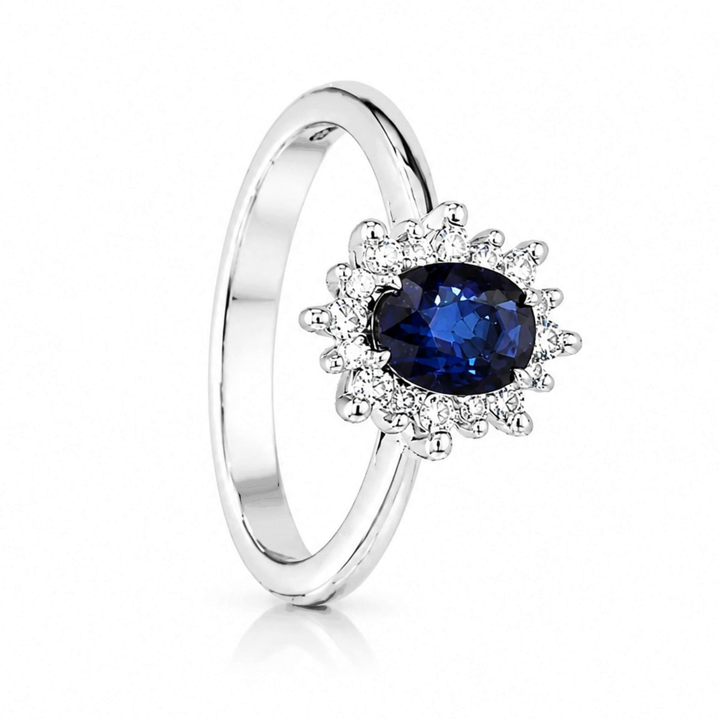Anel Chuveiro em Ouro Branco 19kl com Safira e Diamantes - Loja do Ouro