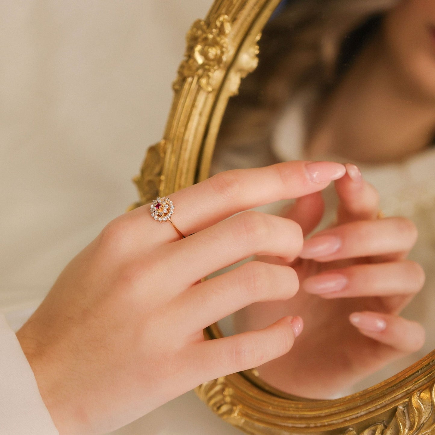 Anel Chuveiro em Ouro de 19kl com Topázio Rosa e Zircónias (T14) - Loja do Ouro