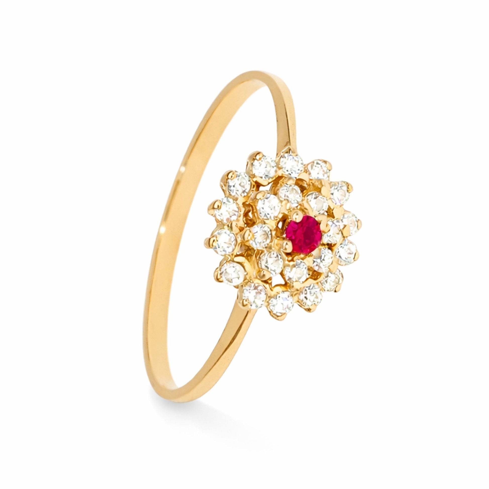 Anel Chuveiro em Ouro de 19kl com Topázio Rosa e Zircónias (T14) - Loja do Ouro