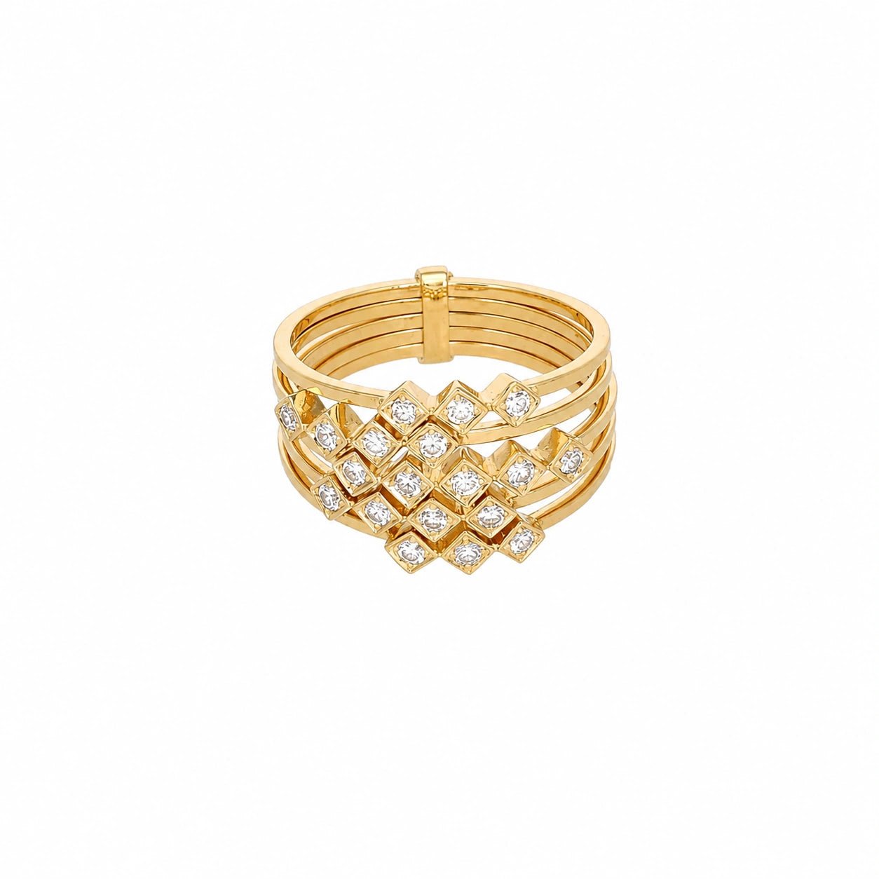 Anel com Cinco Aros em Ouro 19kl com Diamantes (T15) - Loja do Ouro
