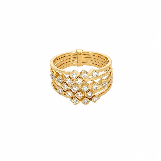 Anel com Cinco Aros em Ouro 19kl com Diamantes (T15) - Loja do Ouro