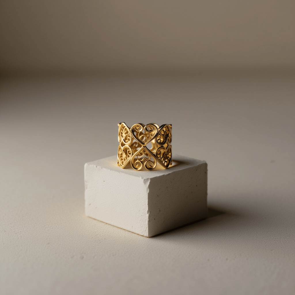 Anel Corações Invertidos em Prata Dourada - Loja do Ouro