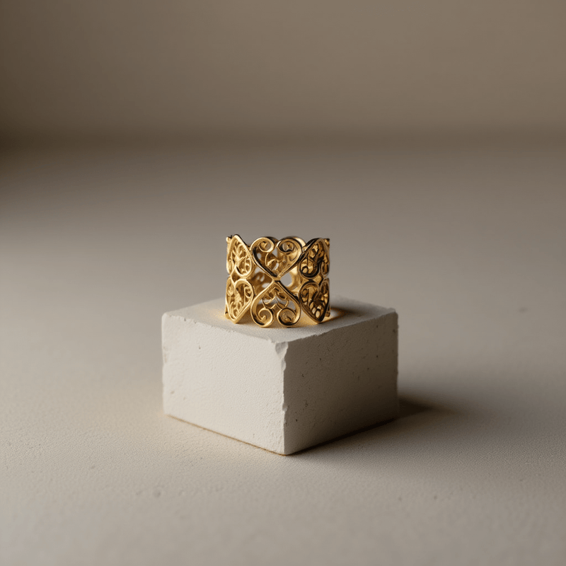 Anel Corações Invertidos em Prata Dourada - Loja do Ouro