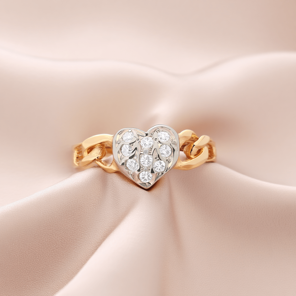 Anel Corrente de Criança em Ouro 19kl com Coração Diamantes (T4) - Loja do Ouro