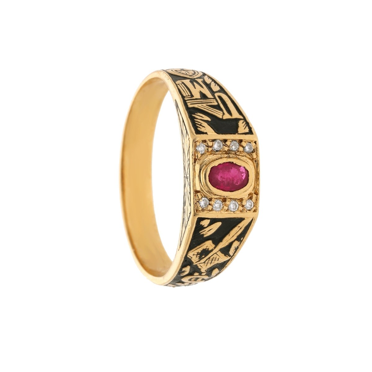 Anillo del curso de gestión en oro de 19 kl con rubí y diamantes (T21) - Gold Store Premium