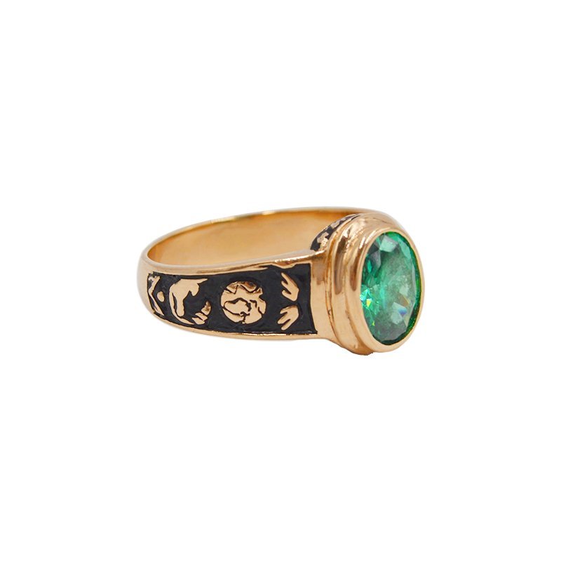 Anillo de curso (ESES) en oro de 19 kl con cuarzo verde (T12) - Gold Store Premium
