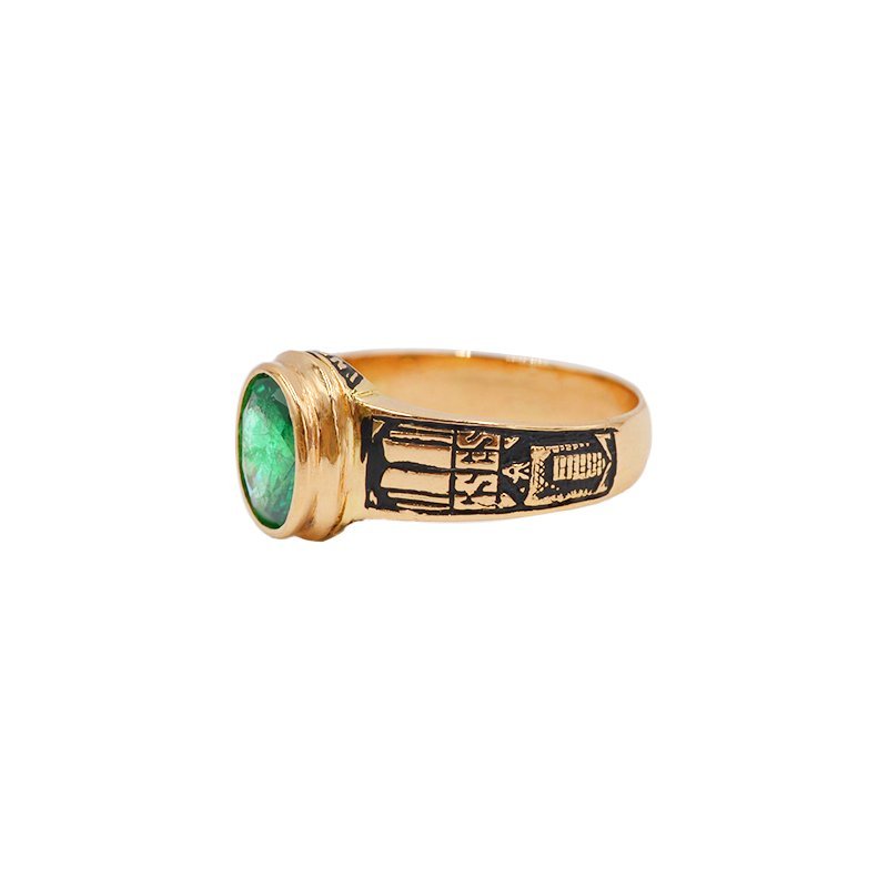 Anillo de curso (ESES) en oro de 19 kl con cuarzo verde (T12) - Gold Store Premium