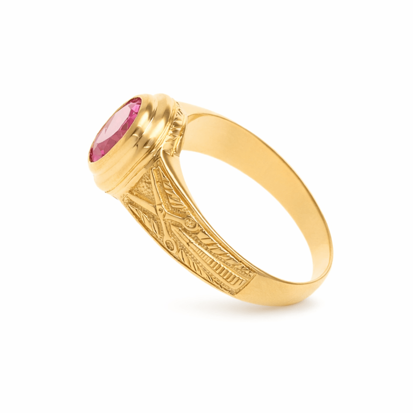 Anel de Curso de Cabeleireira em Ouro 19kl com Safira Rosa (T17) - Loja do Ouro