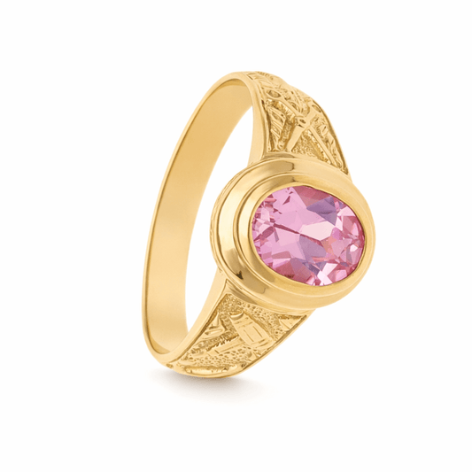 Anel de Curso de Cabeleireira em Ouro 19kl com Safira Rosa (T17) - Loja do Ouro