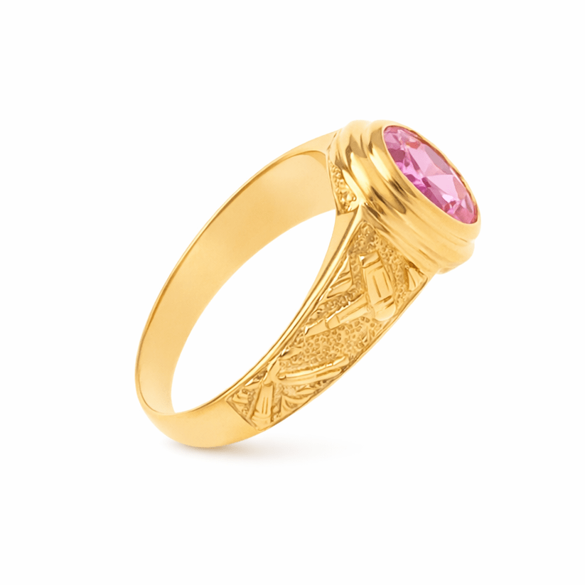 Anel de Curso de Cabeleireira em Ouro 19kl com Safira Rosa (T17) - Loja do Ouro