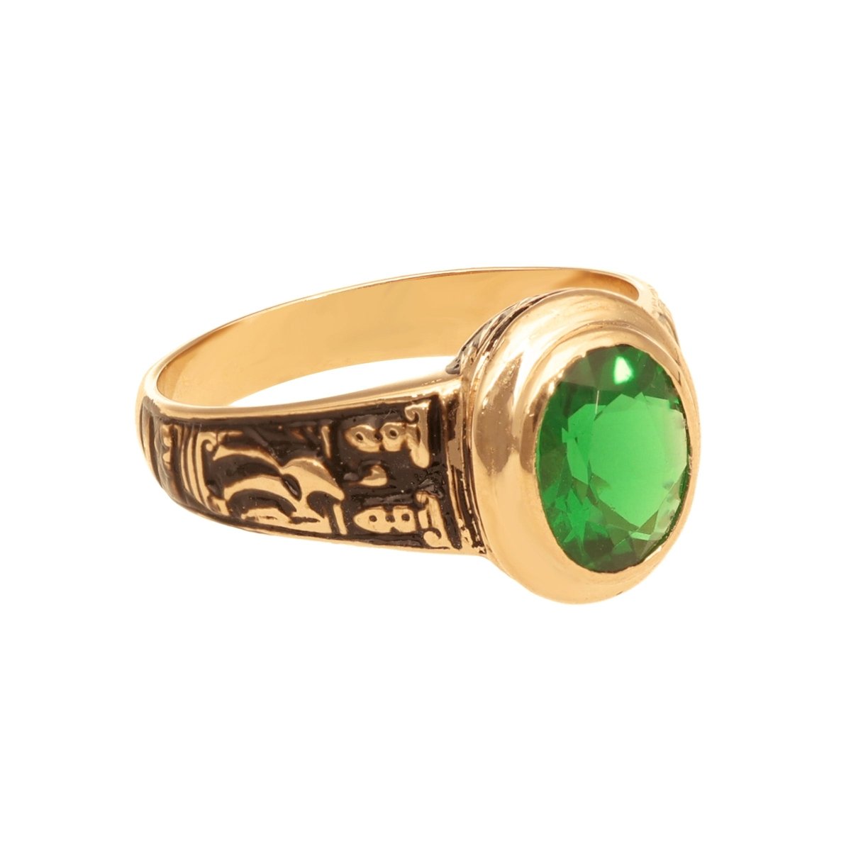 Anillo de Oro de 19 kl con piedra verde y símbolos náuticos (T11) - Gold Store Premium
