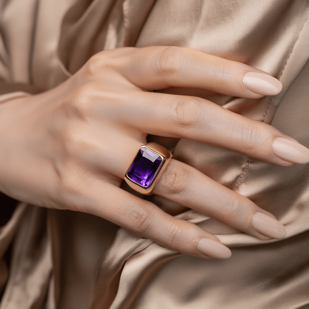 Anillo de oro de 19 kl con amatista (T16) - Gold Store Premium