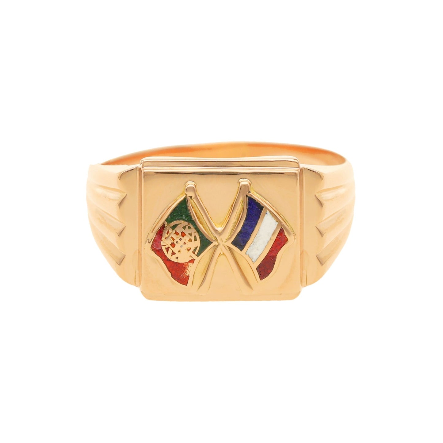 Anel em Ouro 19kl com Bandeiras de Portugal e França (T29) - Loja do Ouro
