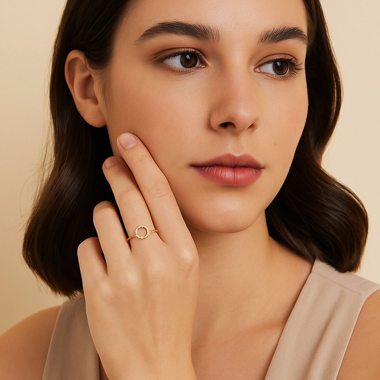 Anel em Ouro 19kl com Circulo de Diamantes (T17) - Loja do Ouro