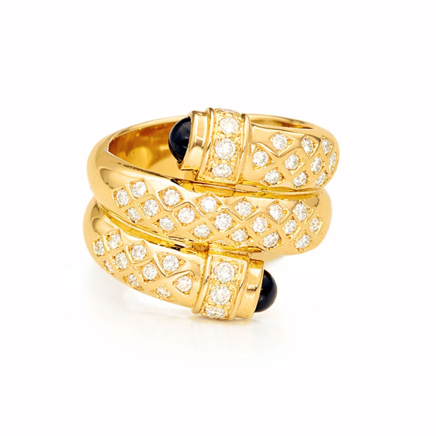 Anel em Ouro 19kl com Diamantes e Espinelas Azuis (T17) - Loja do Ouro