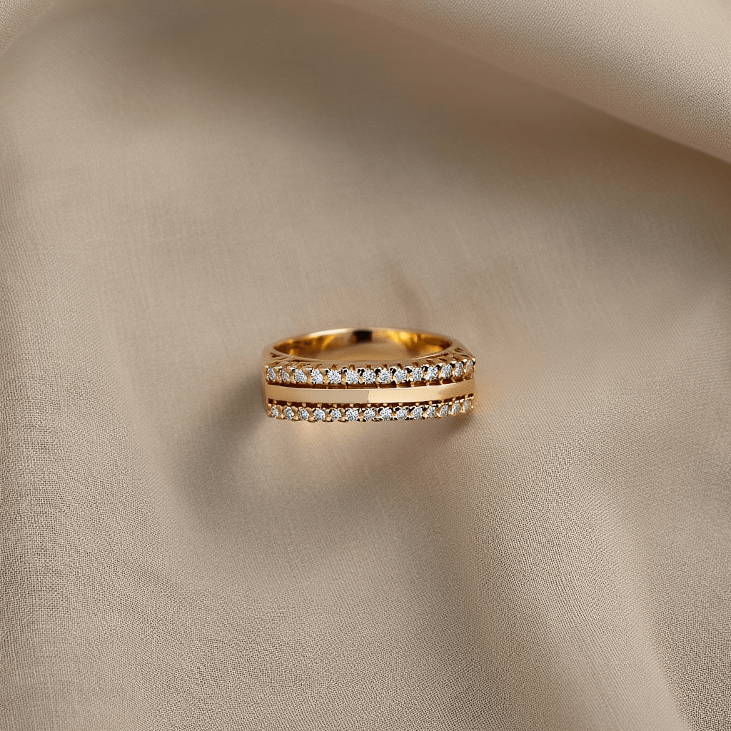 Anillo de oro de 19 kl con dos filas de circonia (T17) - Gold Store Premium