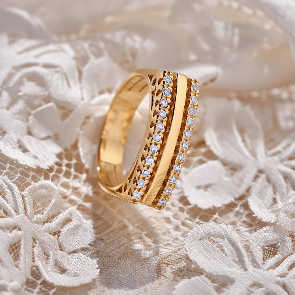 Anillo de oro de 19 kl con dos filas de circonia (T17) - Gold Store Premium
