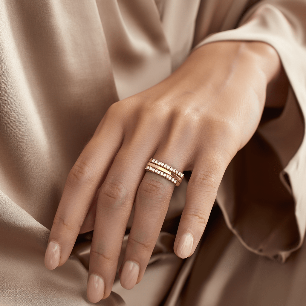 Anillo de oro de 19 kl con dos filas de circonia (T17) - Gold Store Premium