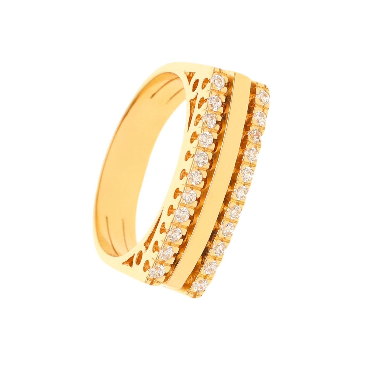 Anillo de oro de 19 kl con dos filas de circonia (T17) - Gold Store Premium