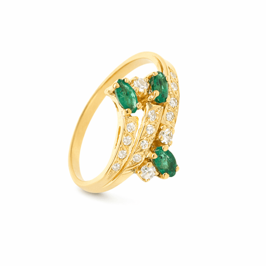 Anel em Ouro 19kl com Esmeraldas e Zircónias (T17) - Loja do Ouro
