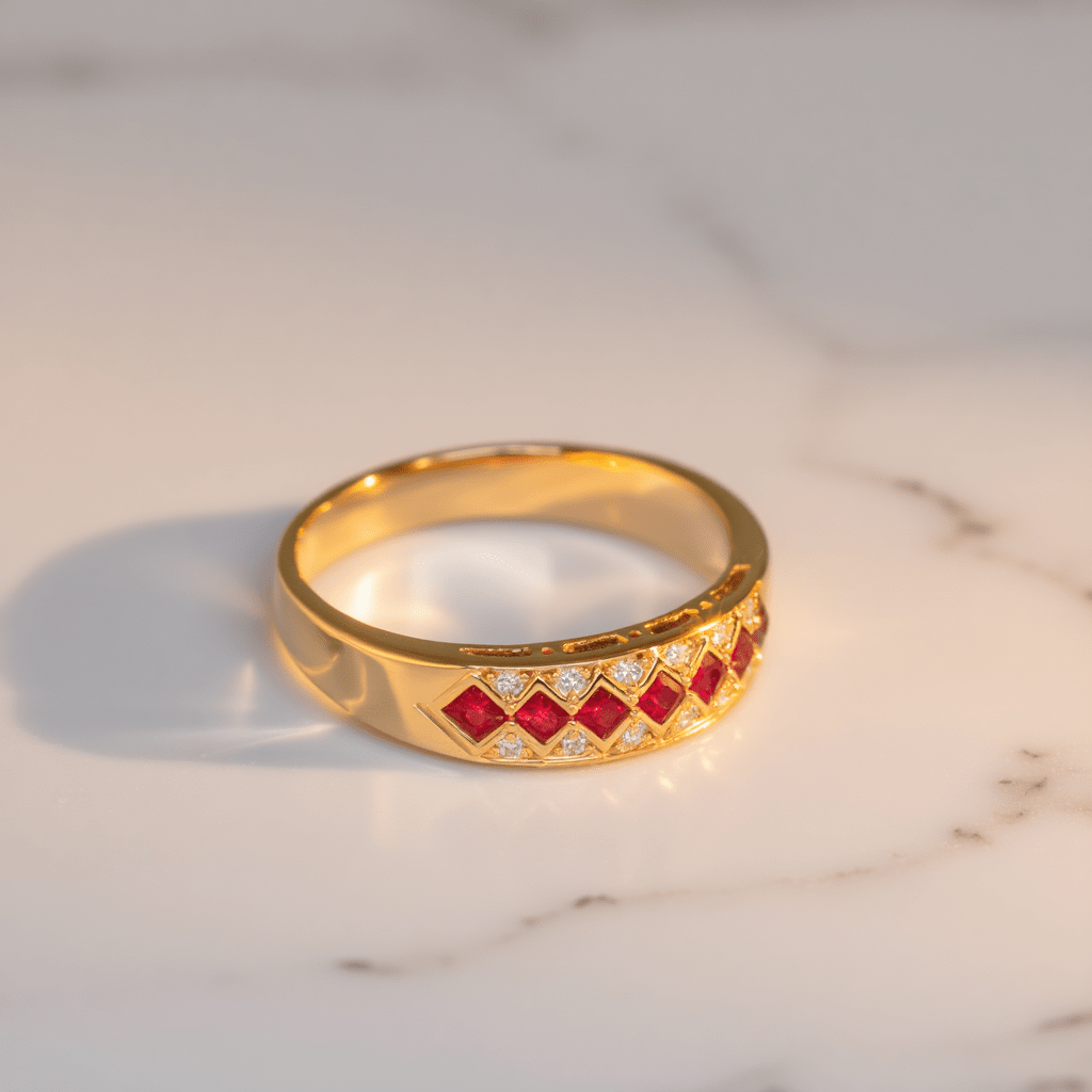 Anel em Ouro 19kl com Espinela e Diamantes (T22) - Loja do Ouro