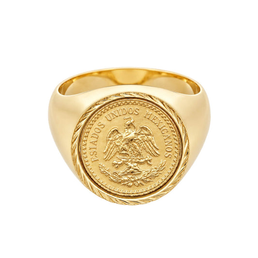 Anel em Ouro 19kl com Moeda 2.5 Pesos Mexicanos em Ouro 22kl (T27) - Loja do Ouro