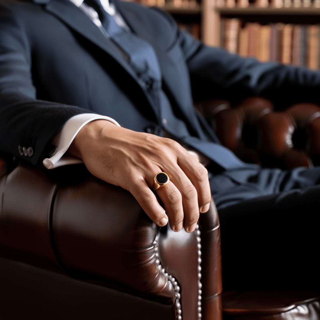 Anel em Ouro 19kl com Pedra Preta (T23) - Loja do Ouro