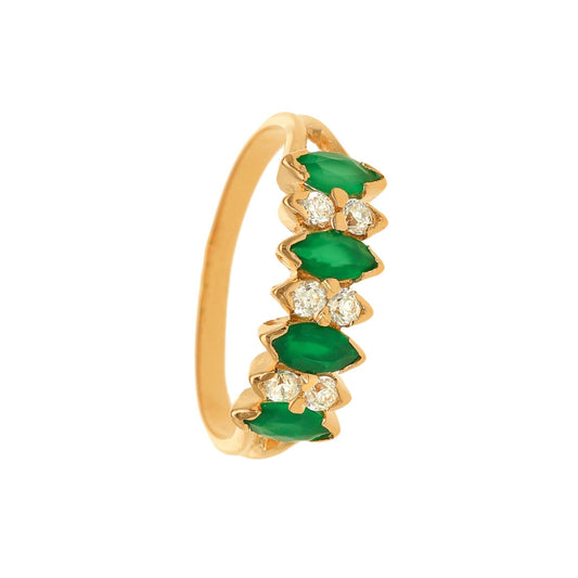 Anel em Ouro 19kl com Pedras Verdes e Zirconias (T14) - Loja do Ouro
