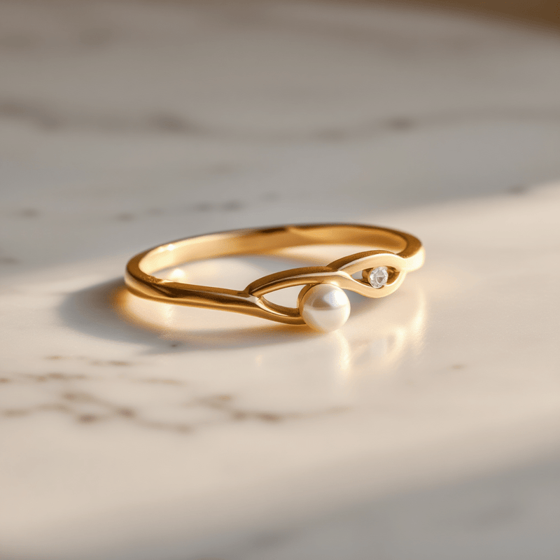 Anel em Ouro 19kl Com Pérola e Diamante (T16) - Loja do Ouro