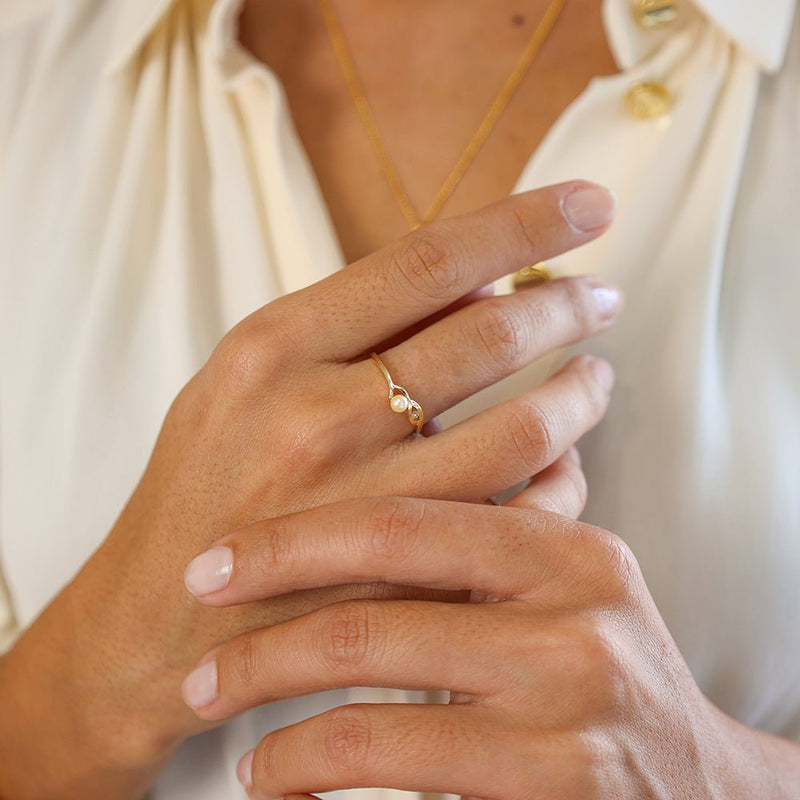 Anel em Ouro 19kl Com Pérola e Diamante (T16) - Loja do Ouro