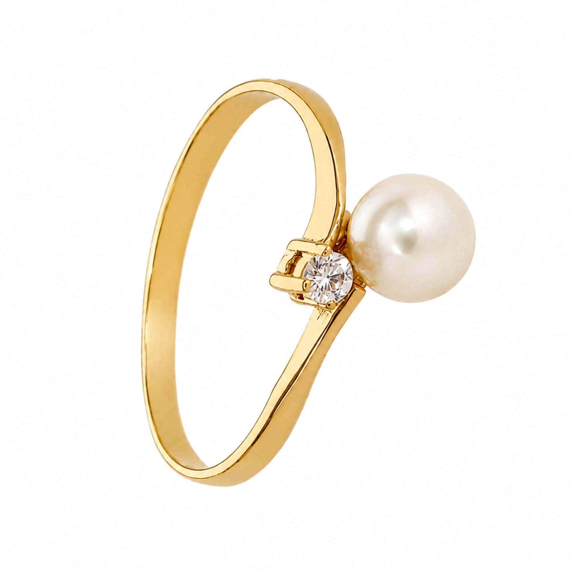 Anel em Ouro 19kl com Pérola e Zircónia (T20) - Loja do Ouro