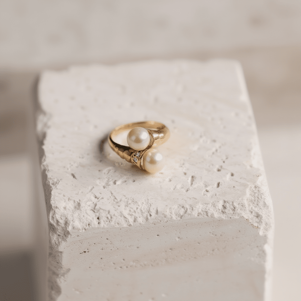 Anel em Ouro 19kl com Pérolas e Diamantes (T17) - Loja do Ouro