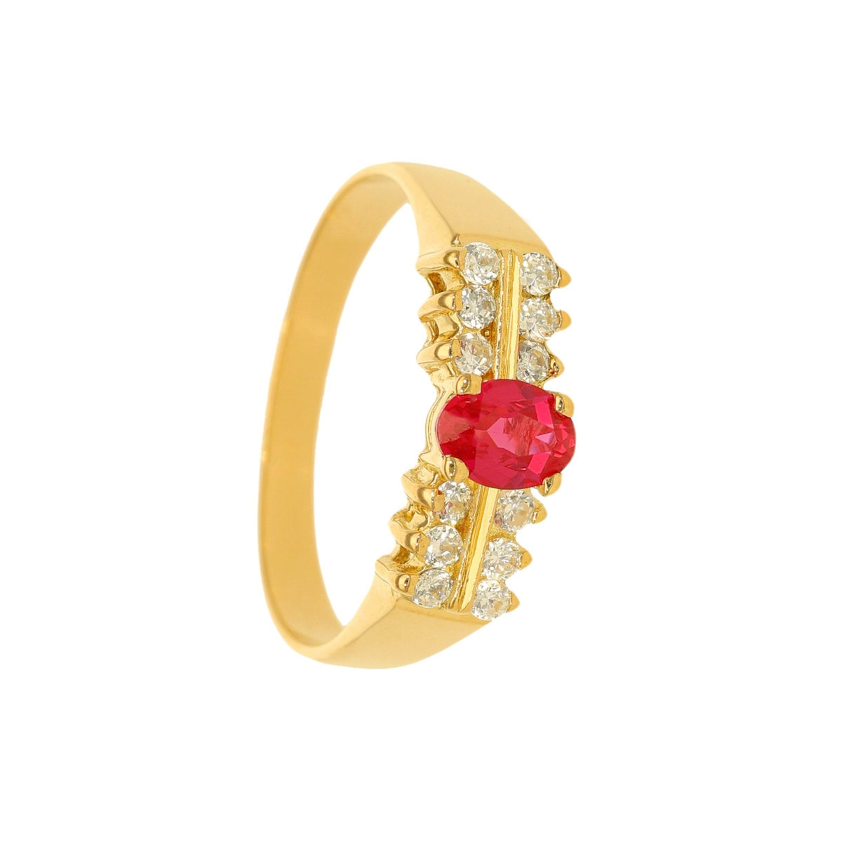 Anillo de oro de 19 kl con rubí y circonia (T19) - Gold Store Premium