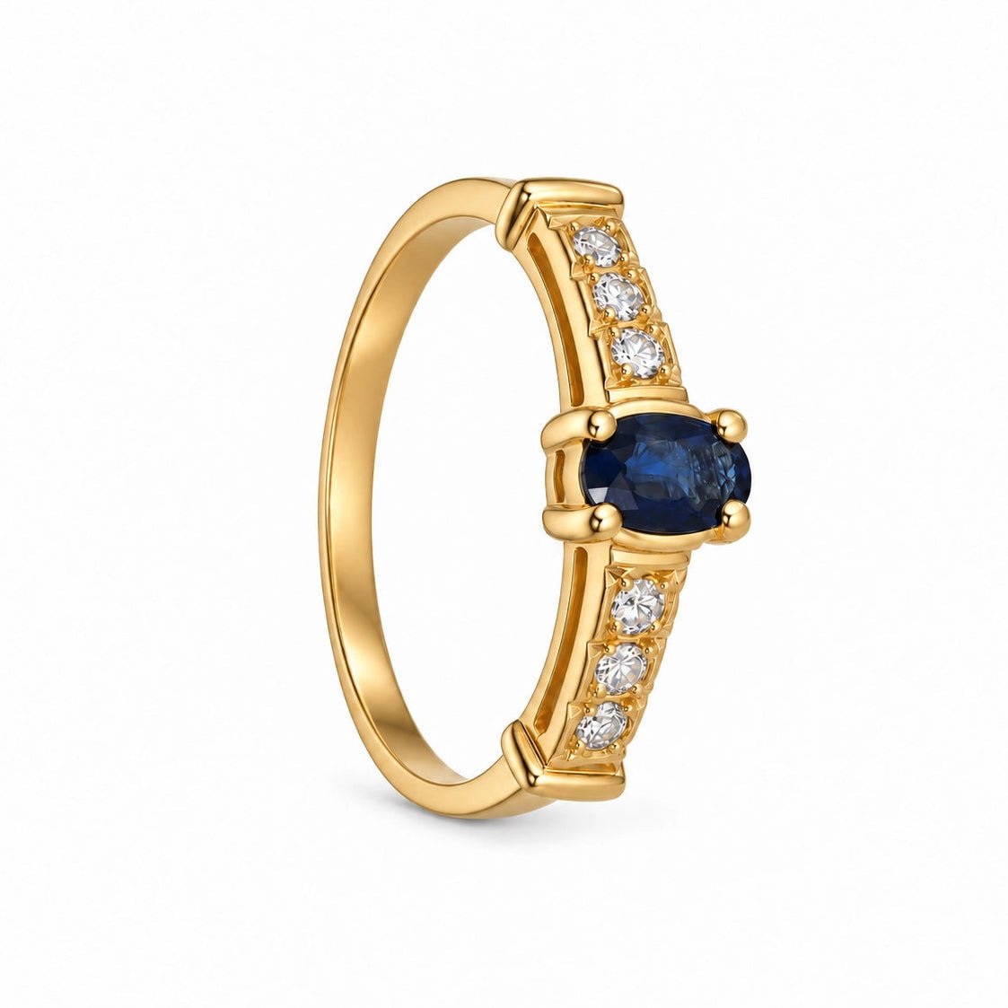 Anel em Ouro 19kl com Safira e Diamantes (T10) - Loja do Ouro