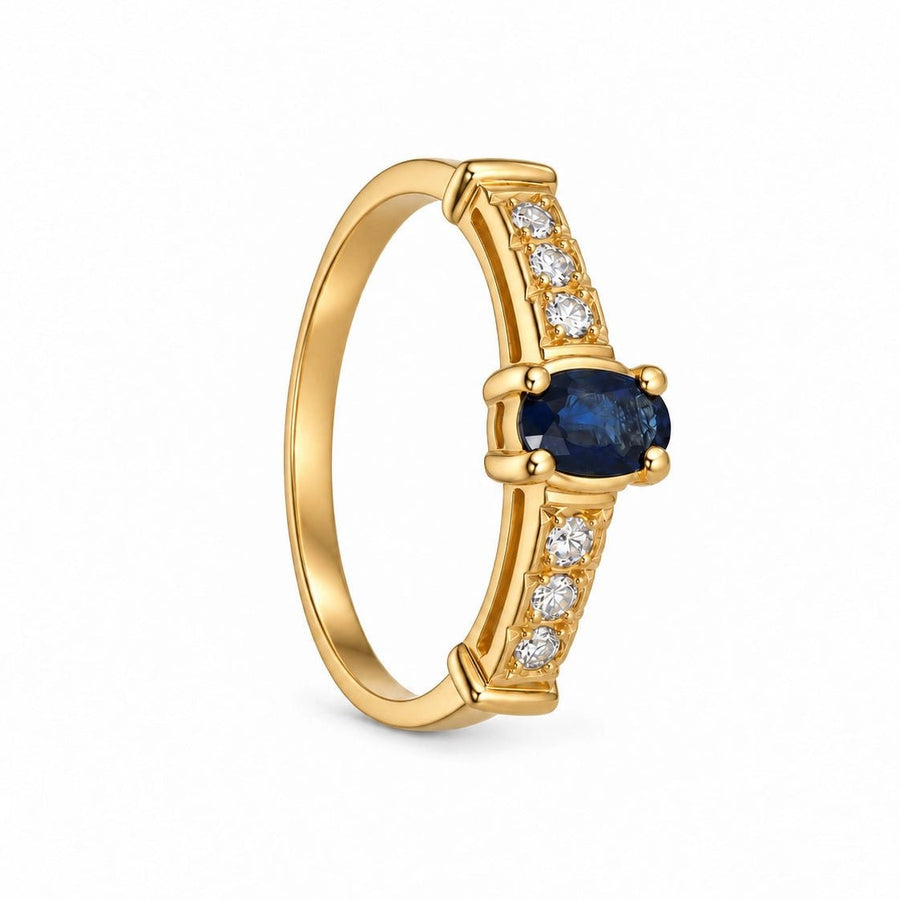 Anel em Ouro 19kl com Safira e Diamantes (T10) - Loja do Ouro