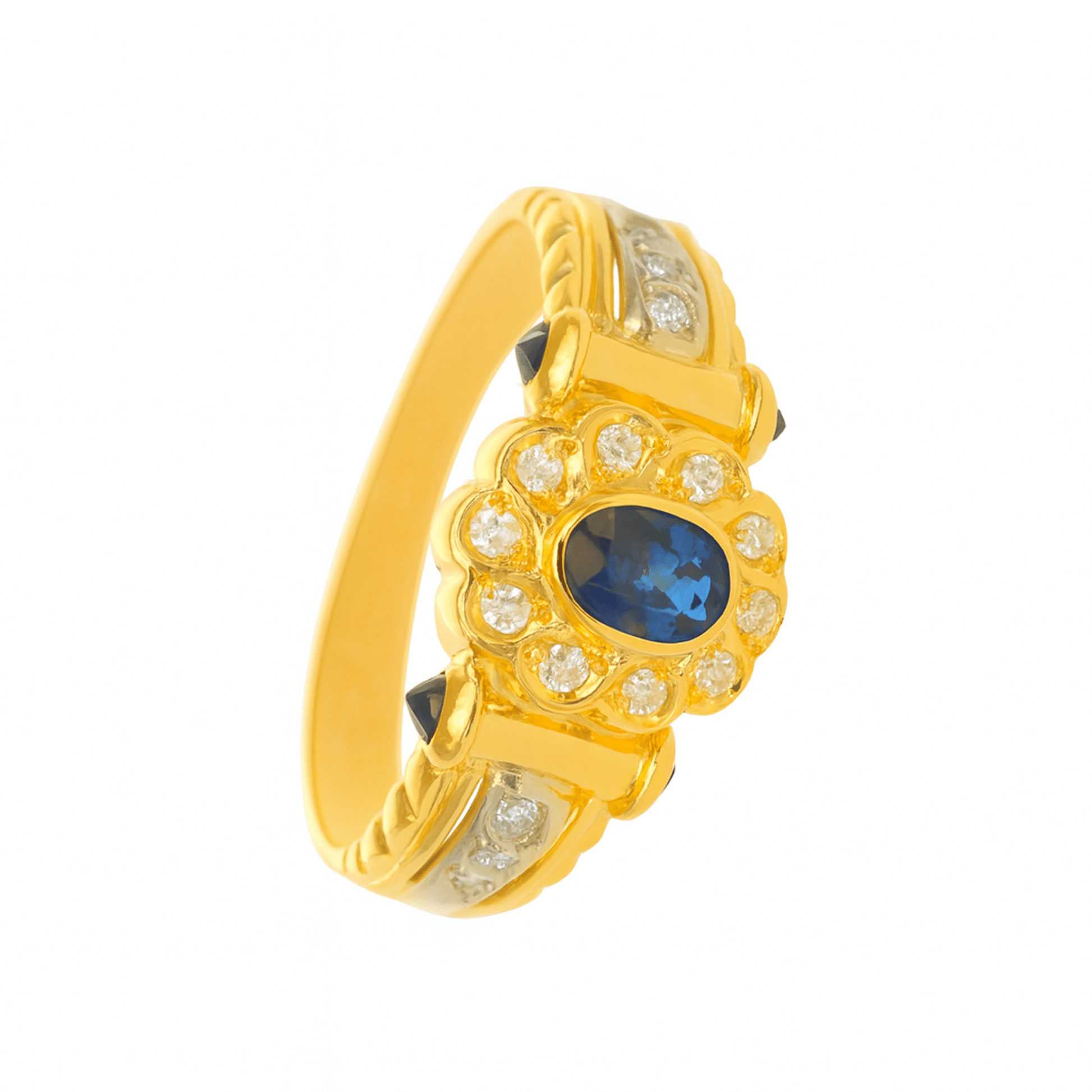 Anel em Ouro 19kl com Safiras e Diamantes (T28) - Loja do Ouro