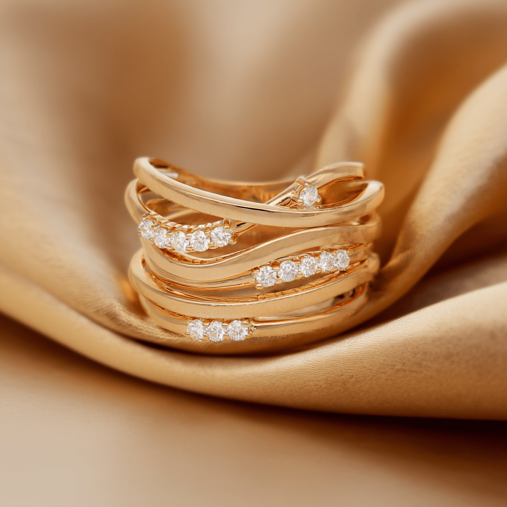 Anel em Ouro 19kl com Seis Fiadas e Diamantes (T18) - Loja do Ouro