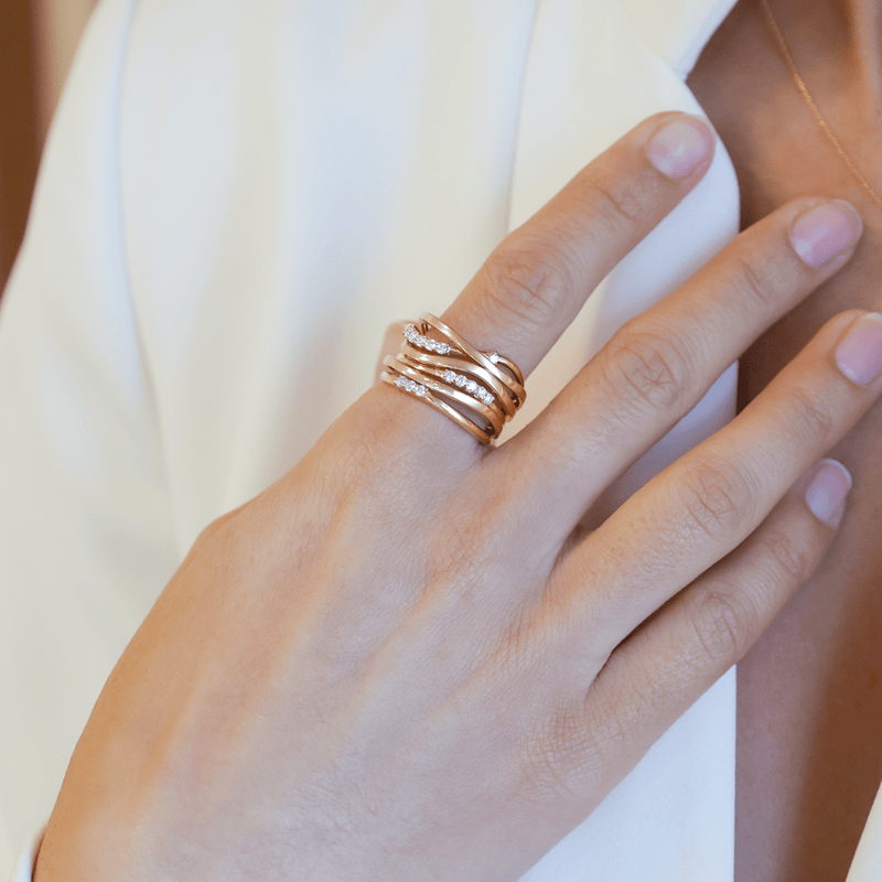 Anel em Ouro 19kl com Seis Fiadas e Diamantes (T18) - Loja do Ouro